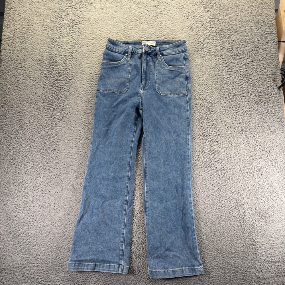 Risen Kick Jeans Womens 9 Blue Cotton Denim Flared Workwear Faded Stretch Travel